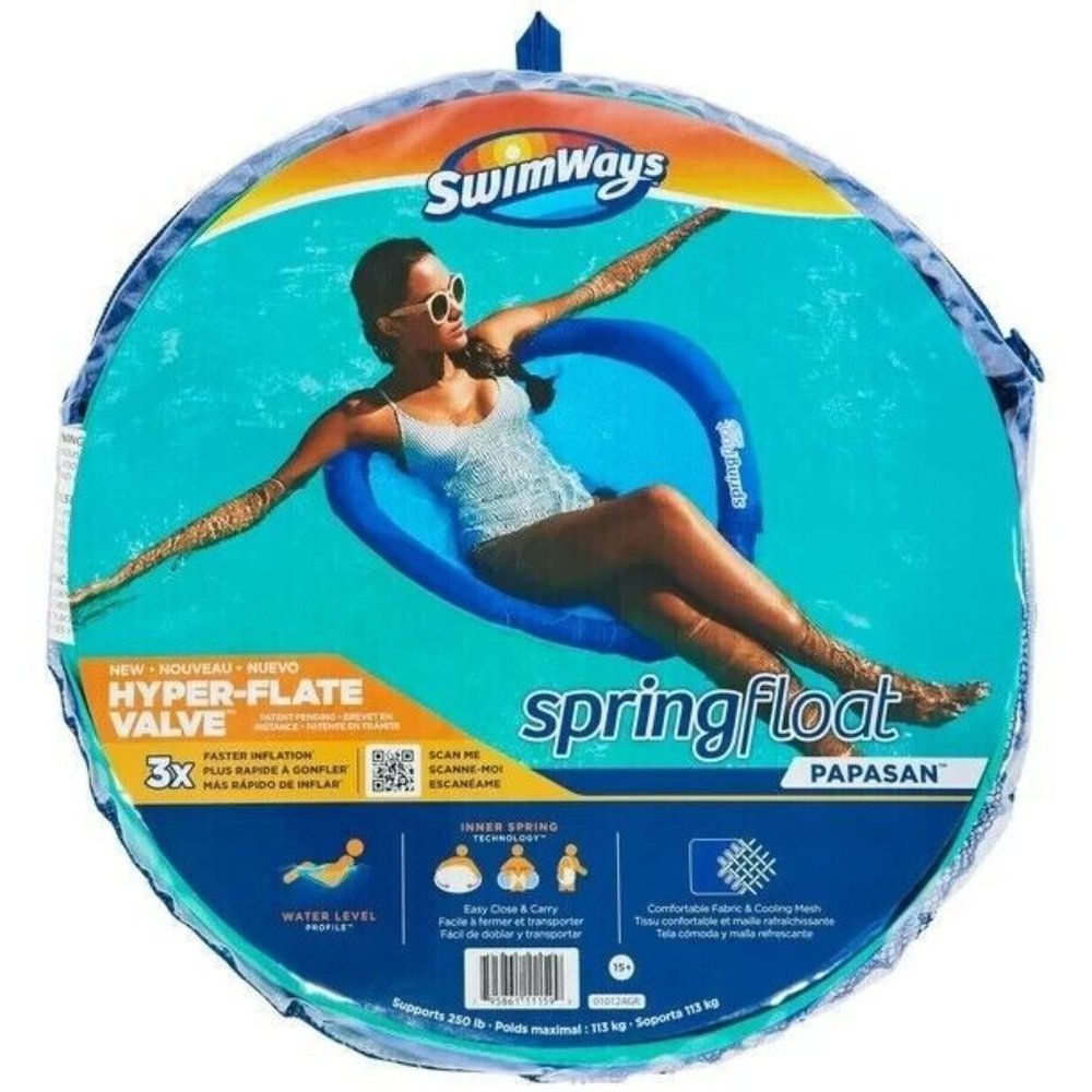 Swimways Spring Float Papasan Inflatable Mesh Seat Round Pool Blue Lounge Chair - Picture 6 of 6